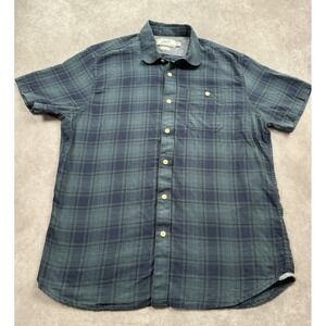 Grayers Men's Sz L‎ Shirt Short Sleeve Button Up Navy Blue Green Plaid Preppy